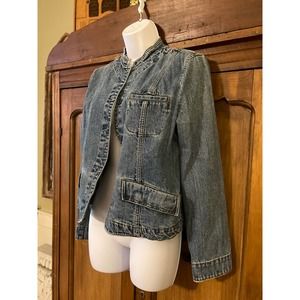 Mossimo Frayed Womens Blue Jean Jacket Long Sleeve Size L